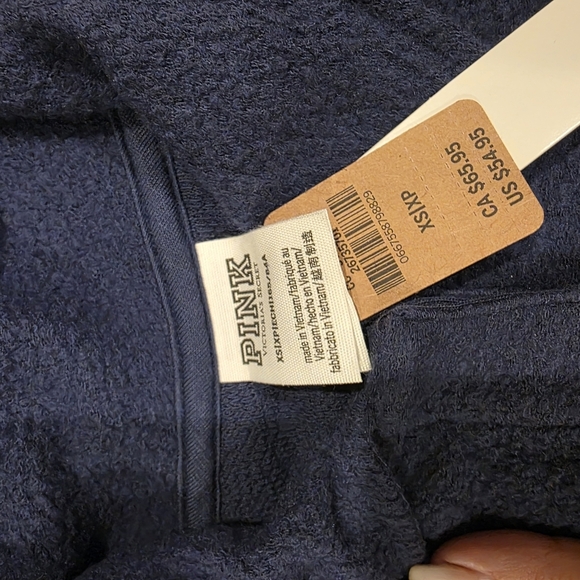 Pink Victoria Secret XS Blue Half-Zip Sweatshirt White Stripes Nwt - Picture 5 of 5